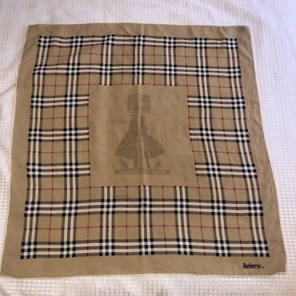 Burberry Vintage Check Nova Archive Logo Beige Brown Silk Scarf - Picture 2 of 8